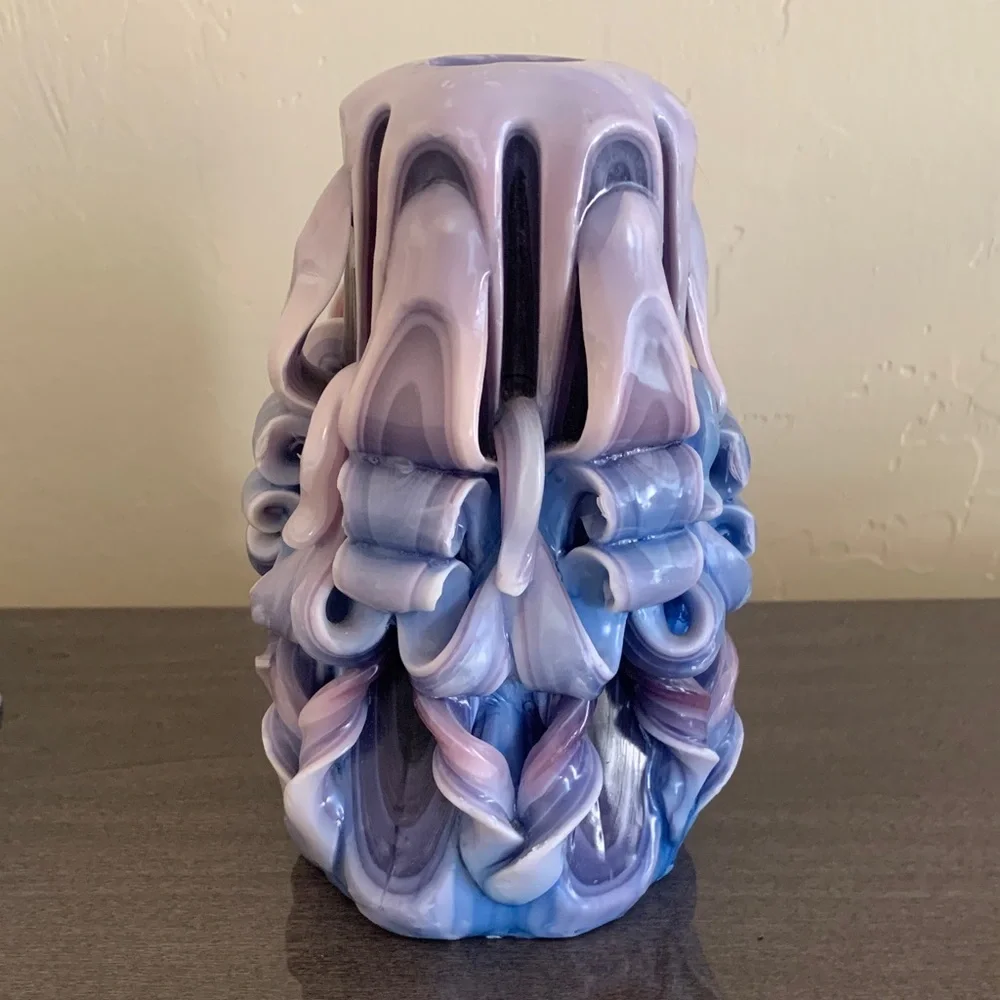Hand Carved Ribbon Swirled Layered Wax 7” Candle Vintage